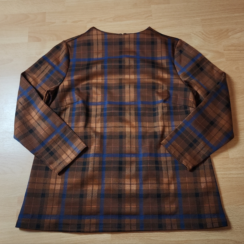 Ann Taylor Brown Plaid Ponte Knit Top Shirt Women's Size Medium